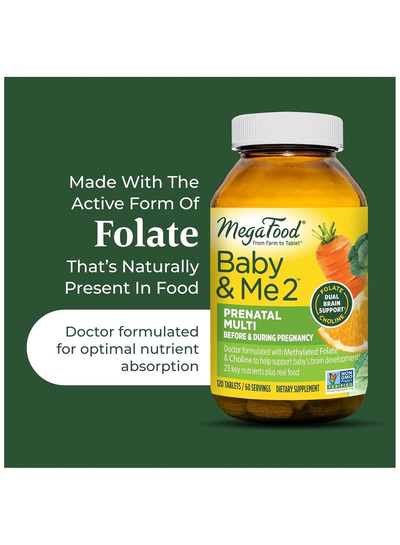 MegaFood Baby & Me 2 Prenatal multi doctor formulated with methylated folate & chloline to help support babys brain development  - 120 Tabs (60 Serving)