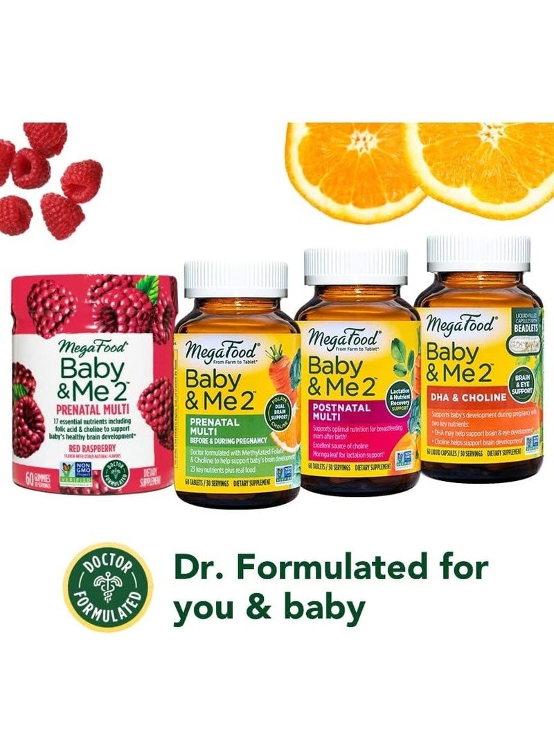Baby & Me 2 Prenatal Vitamin and Minerals - Vitamins for Women - with Folate (Folic Acid Natural Form), Choline, Iron, Iodine, and Vitamin C, Vitamin D and more - 120 Tabs (60 Servings)