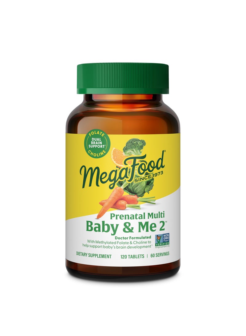 Baby & Me 2 Prenatal Vitamin and Minerals - Vitamins for Women - with Folate (Folic Acid Natural Form), Choline, Iron, Iodine, and Vitamin C, Vitamin D and more - 120 Tabs (60 Servings)