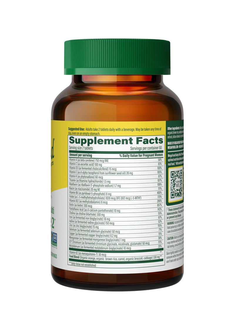 MegaFood Baby & Me 2 Prenatal multi doctor formulated with methylated folate & chloline to help support babys brain development  - 120 Tabs (60 Serving)