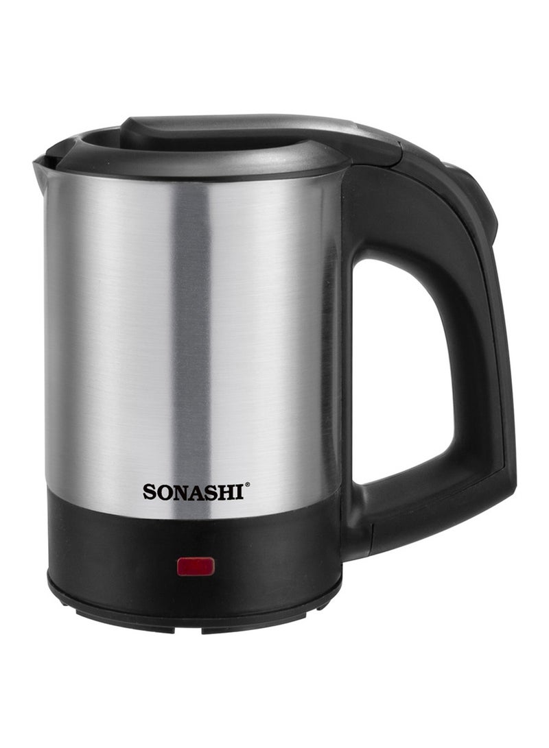 0.5L Cordless Kettle - Stainless Steel with Cool Touch Body | 360-degree Swivel Base with Auto Shutdown & Power On/Off Indicator Light | 1 Touch Lid Opening - Best for Home/Office 500 ml 1600 W SKT-1001 Silver/Black