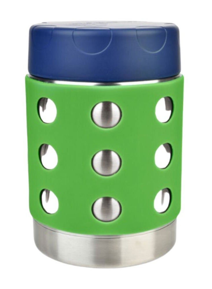 LunchBots Thermal 12 oz Triple Insulated Thermos - Hot 6 Hours or Cold 12 Hours - Leak Proof Thermos Soup Jar - All Stainless Interior - Navy Lid - Green Dots