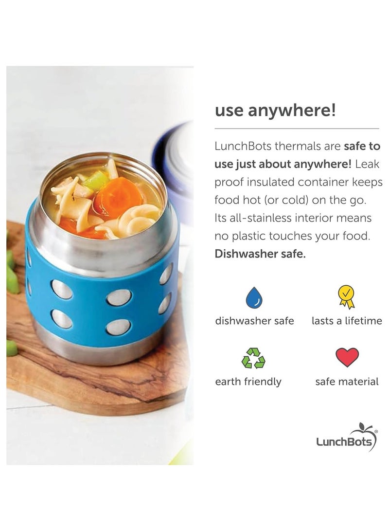 LunchBots Thermal 8 oz Triple Insulated Thermos - Hot 6 Hours or Cold 12 Hours - Leak Proof Thermos Soup Jar - All Stainless Interior - Navy Lid - Pink Dots