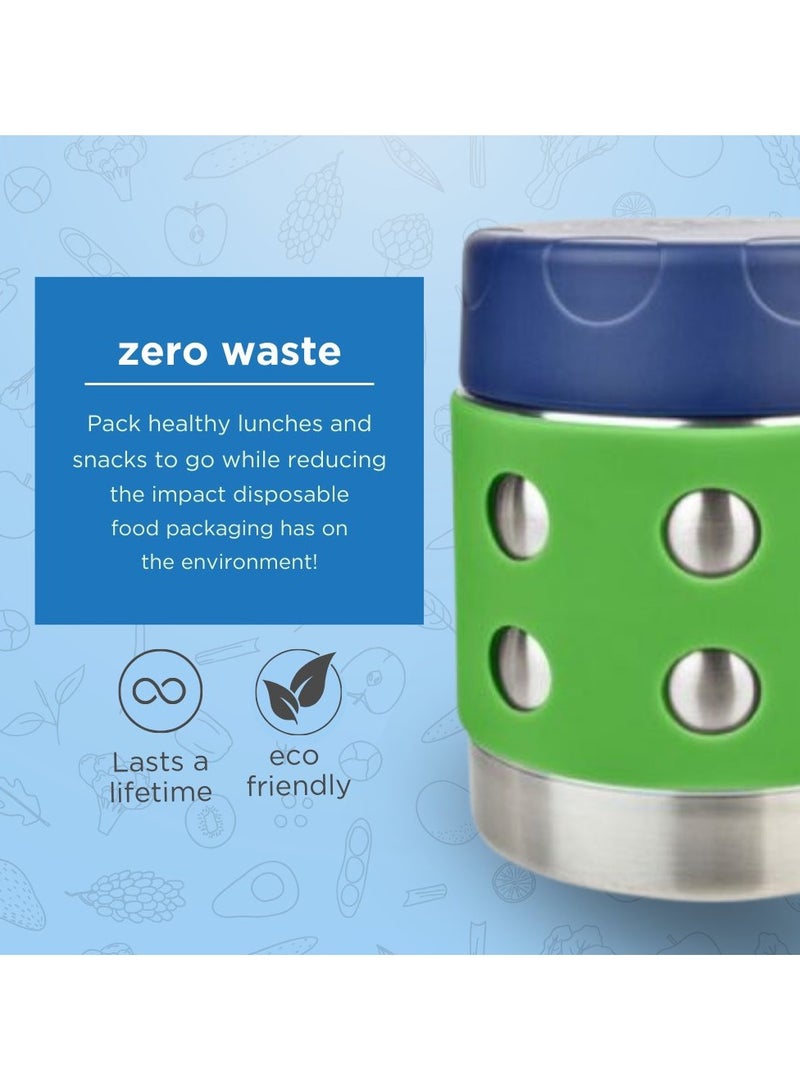 LunchBots Thermal 8 oz Triple Insulated Thermos - Hot 6 Hours or Cold 12 Hours - Leak Proof Thermos Soup Jar - All Stainless Interior - Navy Lid - Pink Dots
