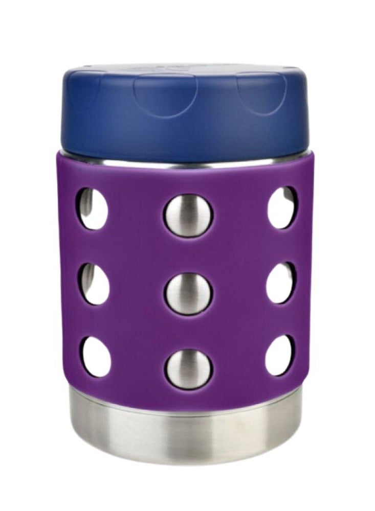 LunchBots Thermal 12 oz Triple Insulated Thermos - Hot 6 Hours or Cold 12 Hours - Leak Proof Thermos Soup Jar - All Stainless Interior - Navy Lid - Purple Dots