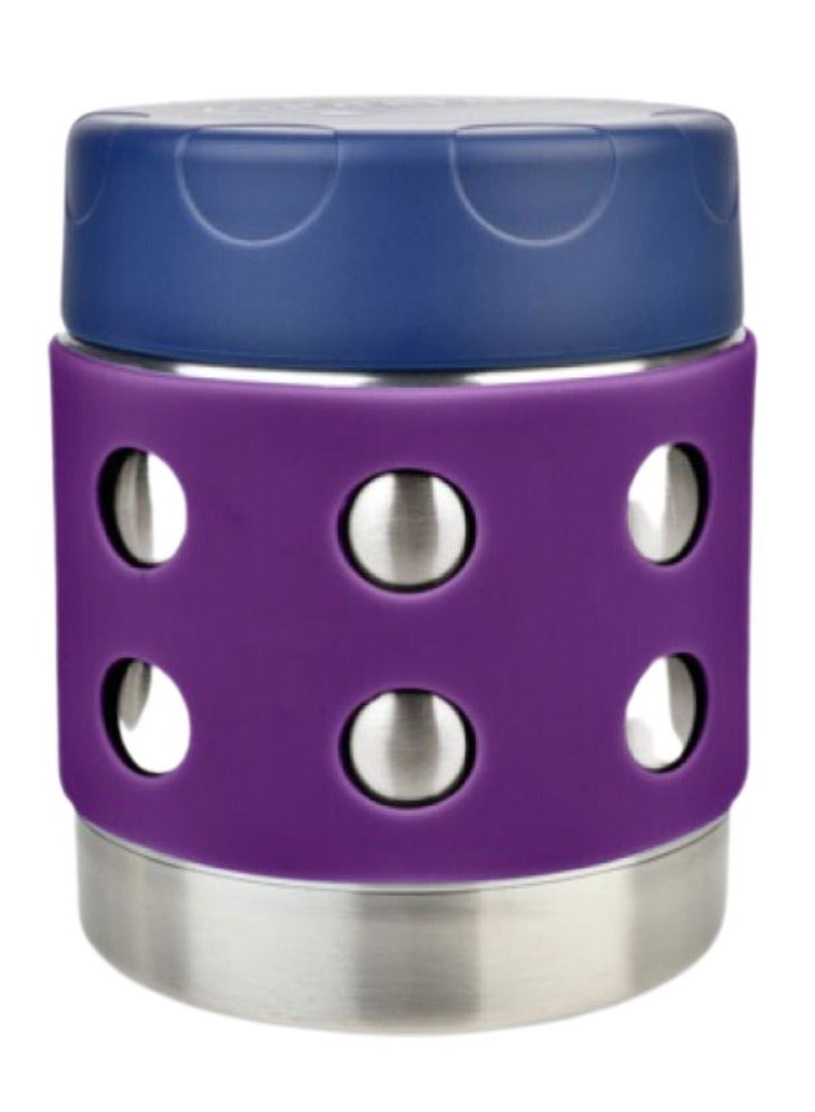 LunchBots Thermal 8 oz Triple Insulated Thermos - Hot 6 Hours or Cold 12 Hours - Leak Proof Thermos Soup Jar - All Stainless Interior - Navy Lid - Purple Dots