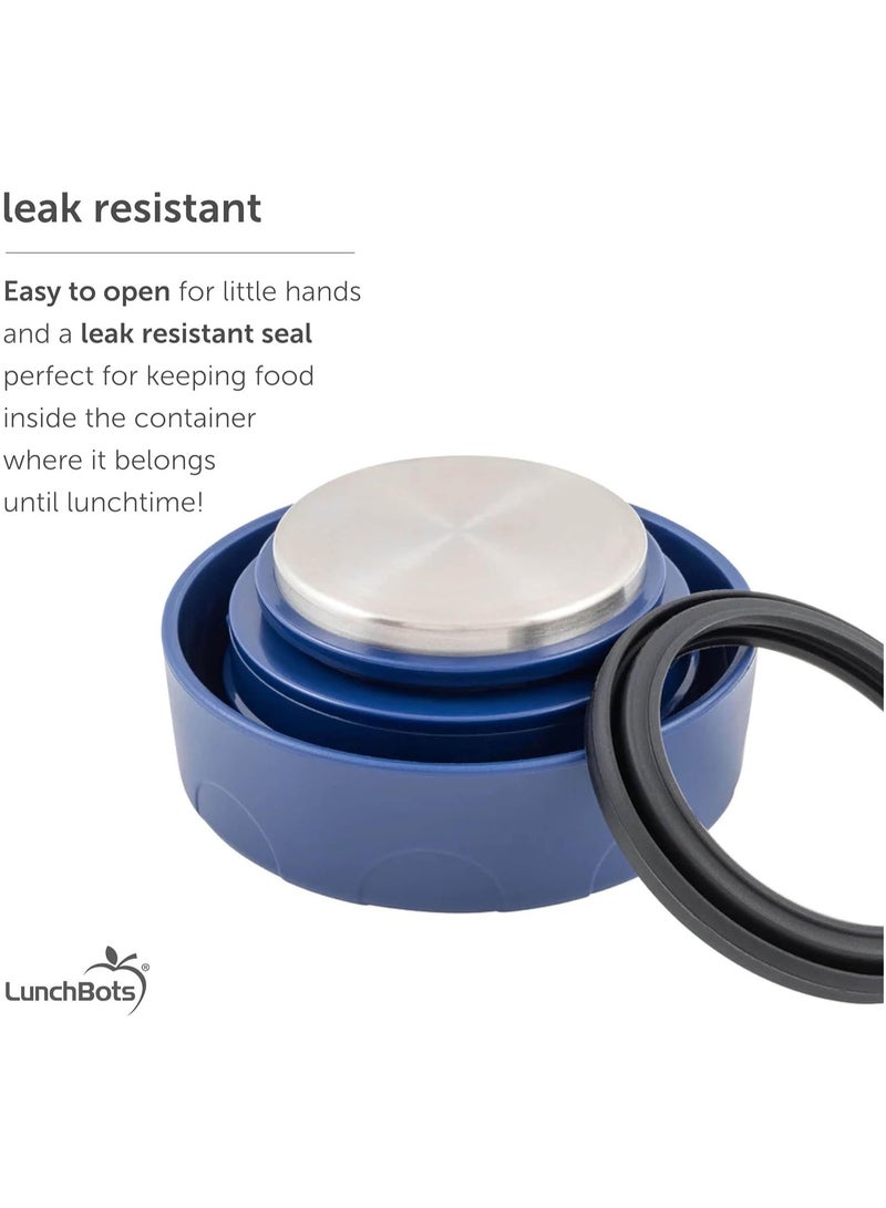 LunchBots Thermal 8 oz Triple Insulated Thermos - Hot 6 Hours or Cold 12 Hours - Leak Proof Thermos Soup Jar - All Stainless Interior - Navy Lid - Purple Dots
