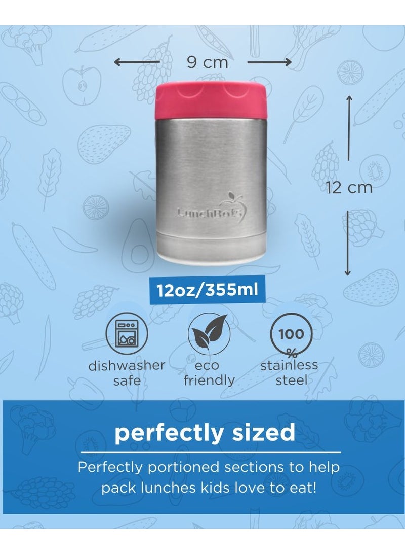 Thermal Food Jar Stainless Steel Insulated Container With Vented Lid 350 ML, Pink