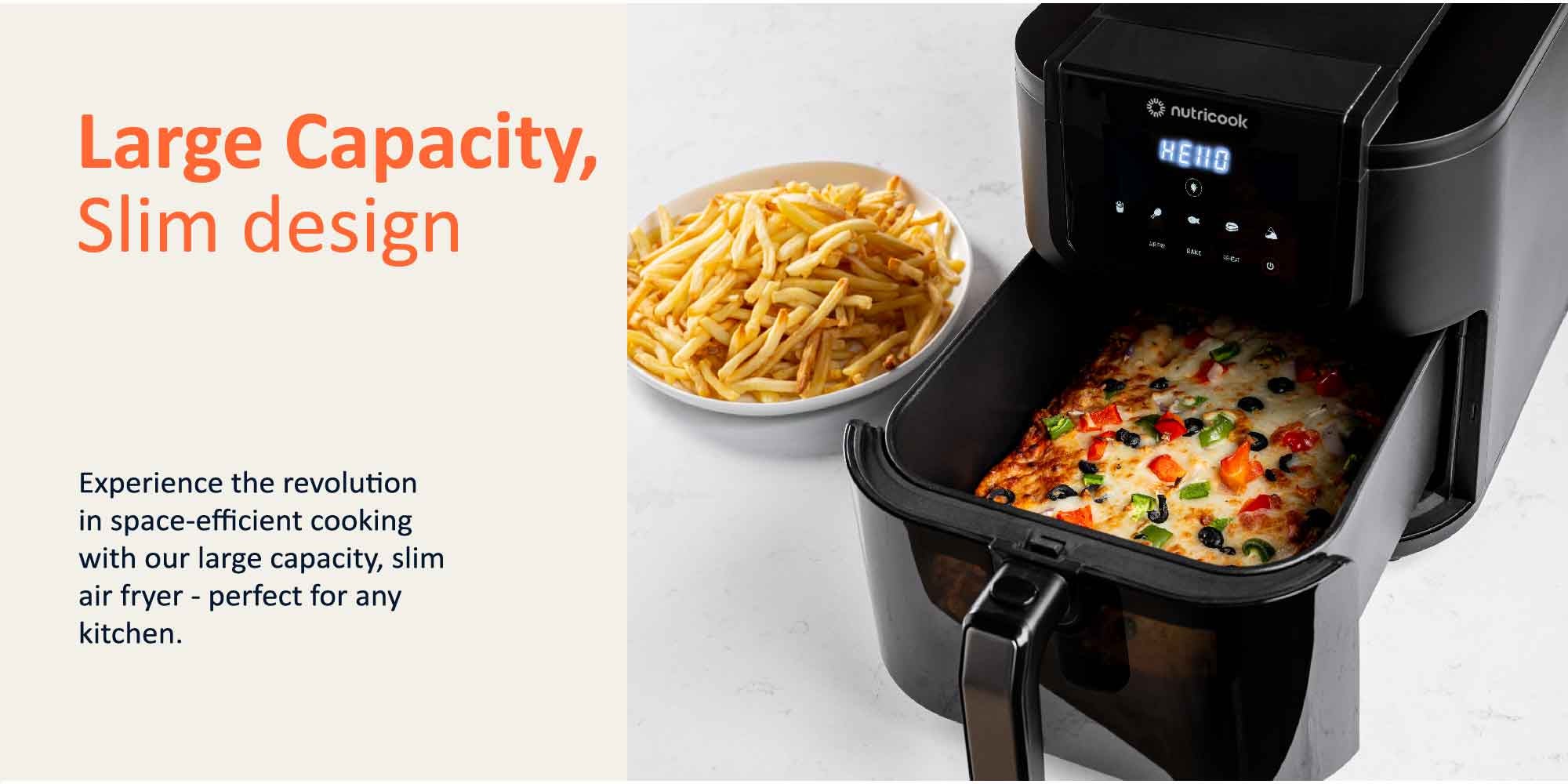 Air Fryer Slim XL, 6L Extra-Large Basket, Space-Saving Slim Design, Air Fry, Bake, Reheat, With 5 Presets, Clear  Window And Internal Light 7.6 L 1700 W AFS200 Black