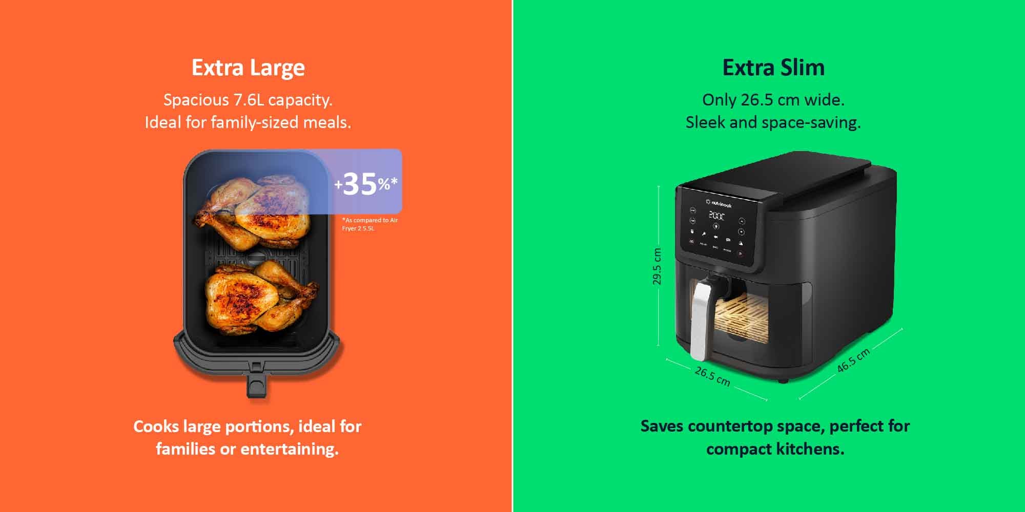 Air Fryer Slim XL, 6L Extra-Large Basket, Space-Saving Slim Design, Air Fry, Bake, Reheat, With 5 Presets, Clear  Window And Internal Light 7.6 L 1700 W AFS200 Black