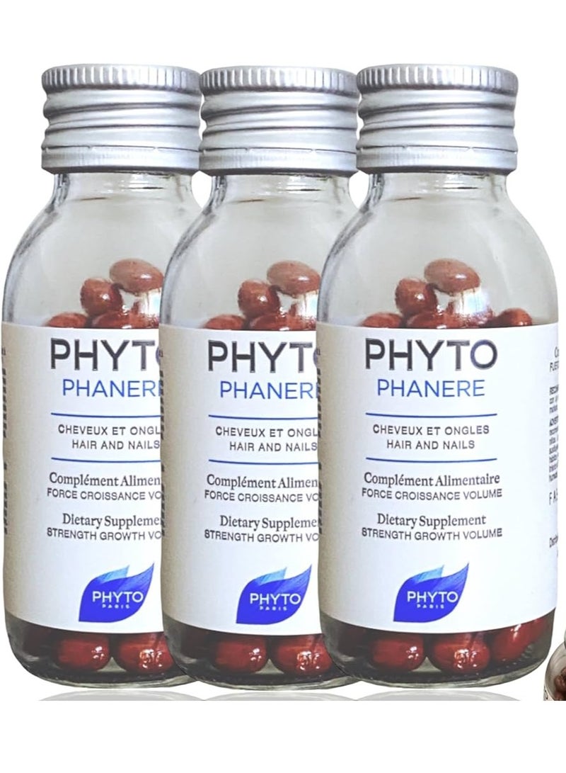 Phyto Natural Hair Growth Vitamins Strength and Shiny Hair - 120 Capsules Pack of 3