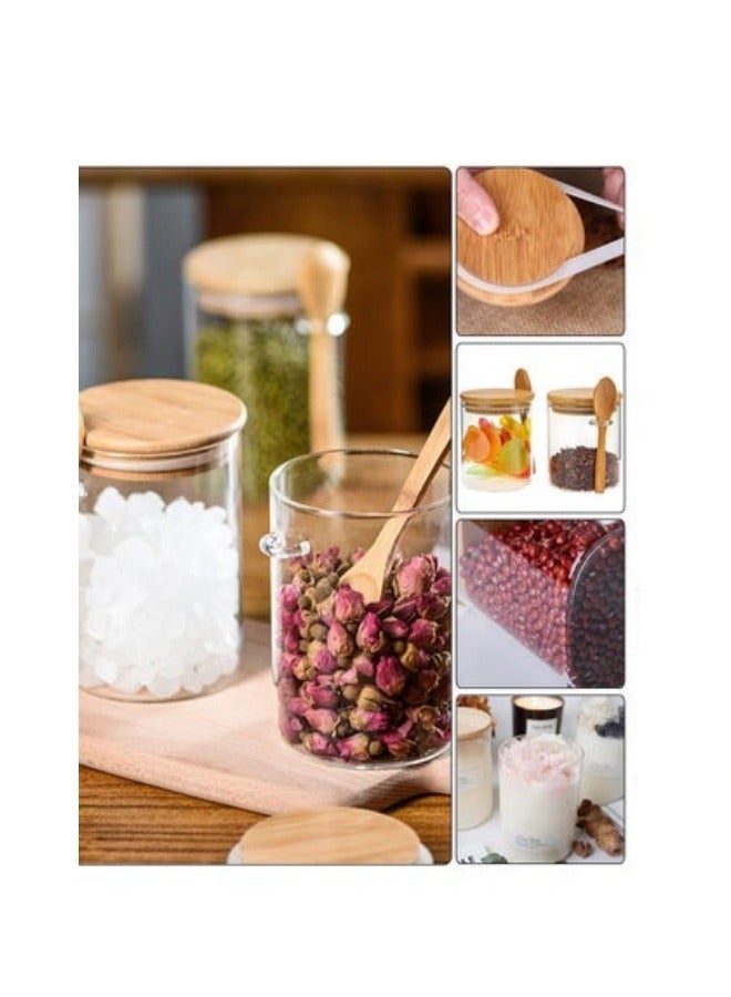 6-Pack Sealed Borosilicate Glass Bamboo Spice Jars with Bamboo Lid and Bamboo Spoon for Candy, Spices, Coffee Beans, Condiments
