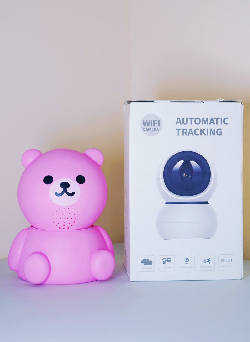 Baby Monitor  1080P HD Video Toddler Infant Portable Security Camera, Smart Control Wifi Remote Access Webcam 360 Degree Rotation Digital Two-way Audio,32G Memory Family Use Home Safe(Strawberry Pink Teddy Bear)