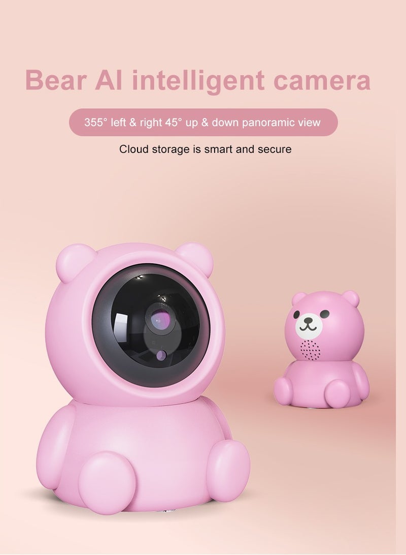 Baby Monitor  1080P HD Video Toddler Infant Portable Security Camera, Smart Control Wifi Remote Access Webcam 360 Degree Rotation Digital Two-way Audio,32G Memory Family Use Home Safe(Strawberry Pink Teddy Bear)