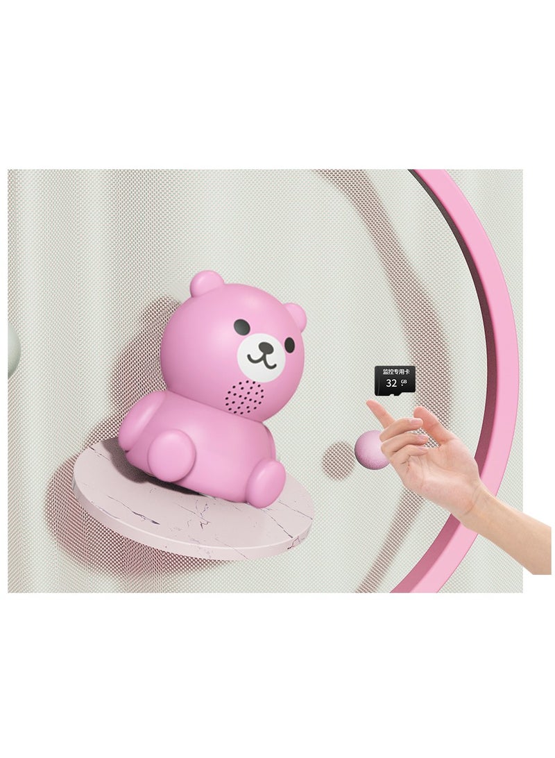 Baby Monitor  1080P HD Video Toddler Infant Portable Security Camera, Smart Control Wifi Remote Access Webcam 360 Degree Rotation Digital Two-way Audio,32G Memory Family Use Home Safe(Strawberry Pink Teddy Bear)