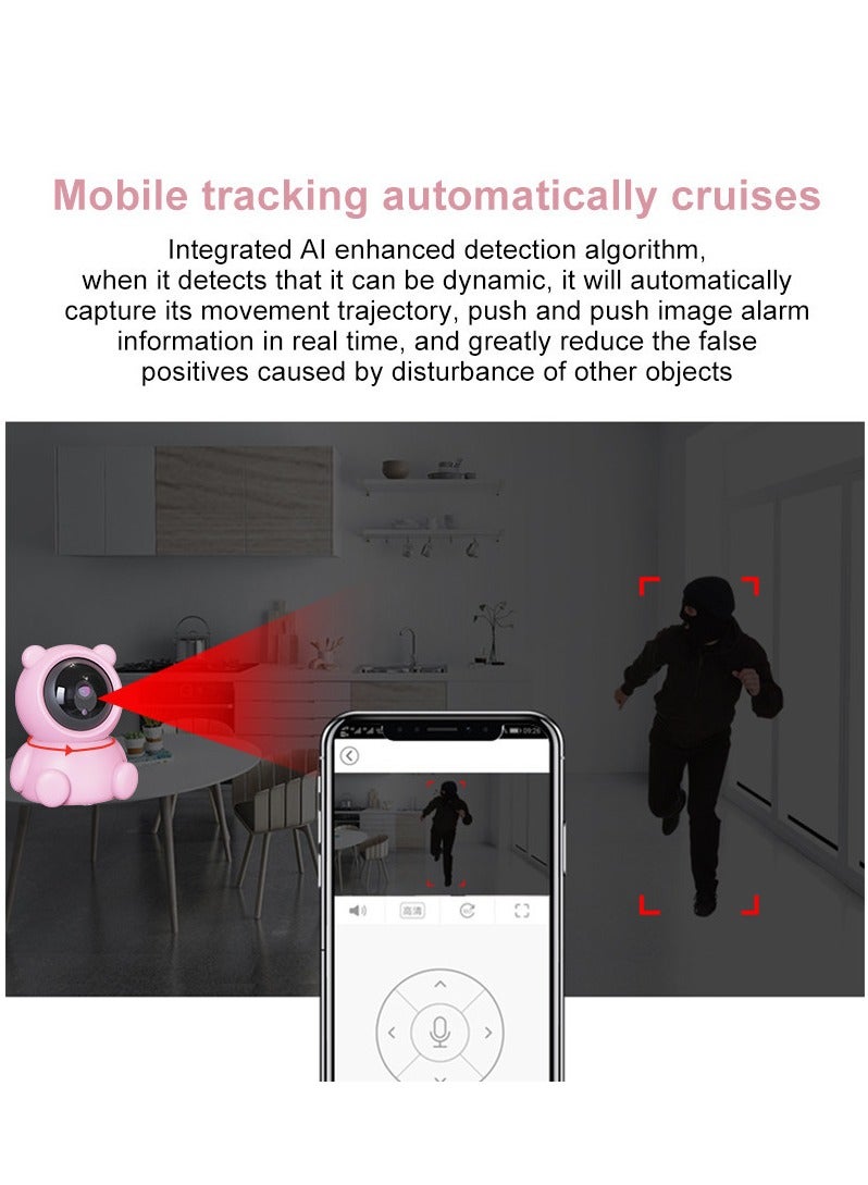 Baby Monitor  1080P HD Video Toddler Infant Portable Security Camera, Smart Control Wifi Remote Access Webcam 360 Degree Rotation Digital Two-way Audio,32G Memory Family Use Home Safe(Strawberry Pink Teddy Bear)