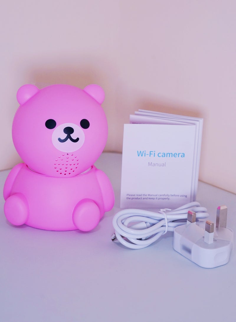 Baby Monitor  1080P HD Video Toddler Infant Portable Security Camera, Smart Control Wifi Remote Access Webcam 360 Degree Rotation Digital Two-way Audio,32G Memory Family Use Home Safe(Strawberry Pink Teddy Bear)
