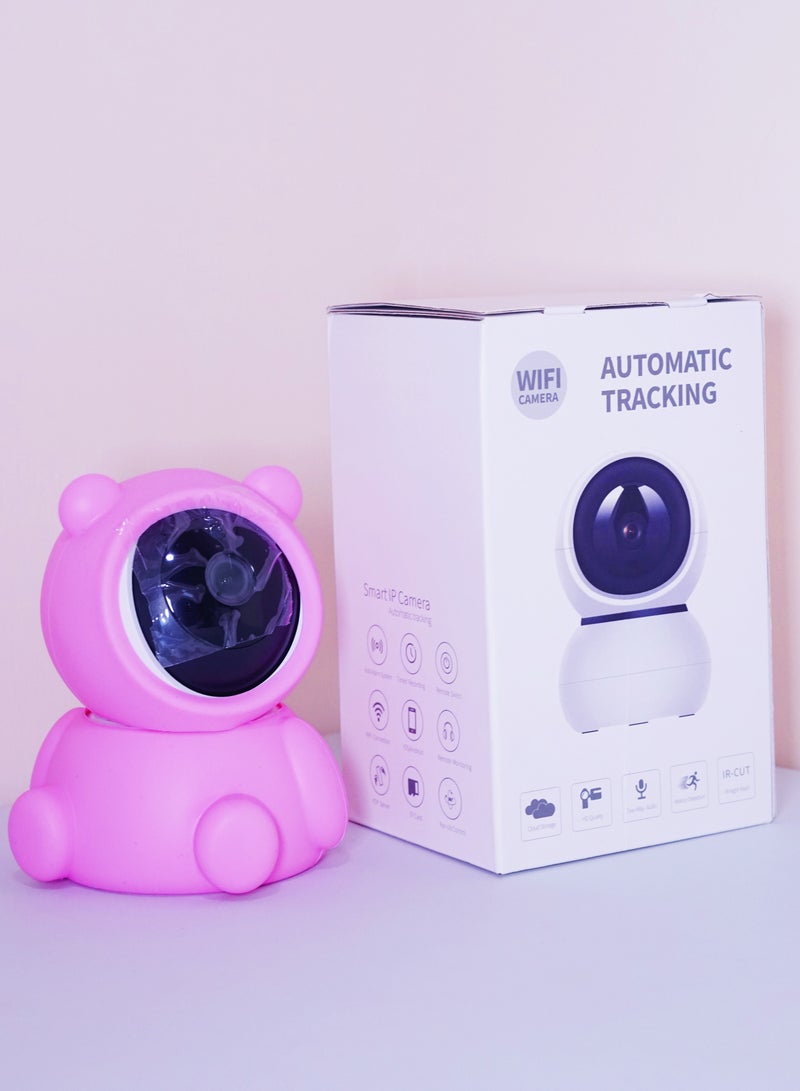 Baby Monitor  1080P HD Video Toddler Infant Portable Security Camera, Smart Control Wifi Remote Access Webcam 360 Degree Rotation Digital Two-way Audio,32G Memory Family Use Home Safe(Strawberry Pink Teddy Bear)