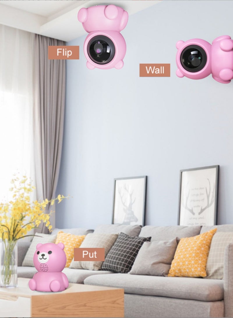 Baby Monitor  1080P HD Video Toddler Infant Portable Security Camera, Smart Control Wifi Remote Access Webcam 360 Degree Rotation Digital Two-way Audio,32G Memory Family Use Home Safe(Strawberry Pink Teddy Bear)