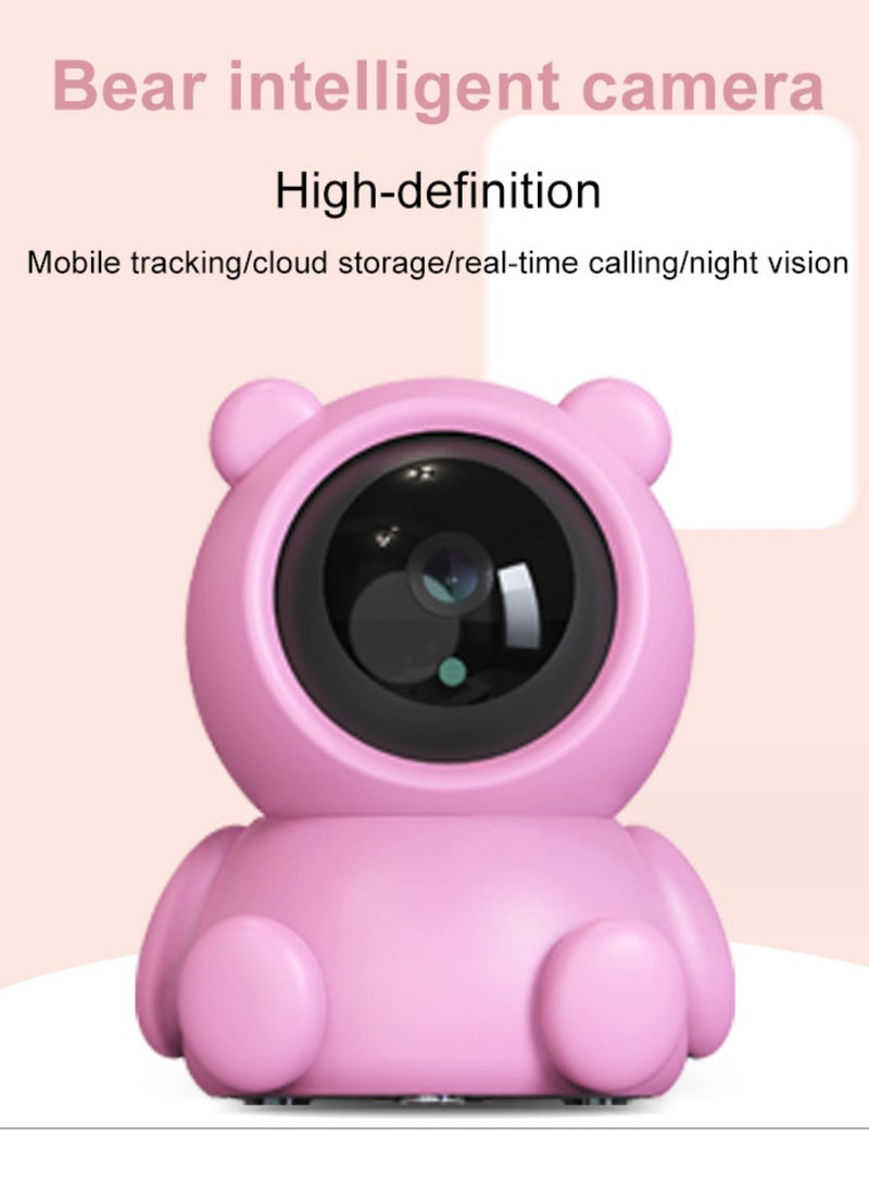 Baby Monitor  1080P HD Video Toddler Infant Portable Security Camera, Smart Control Wifi Remote Access Webcam 360 Degree Rotation Digital Two-way Audio,32G Memory Family Use Home Safe(Strawberry Pink Teddy Bear)