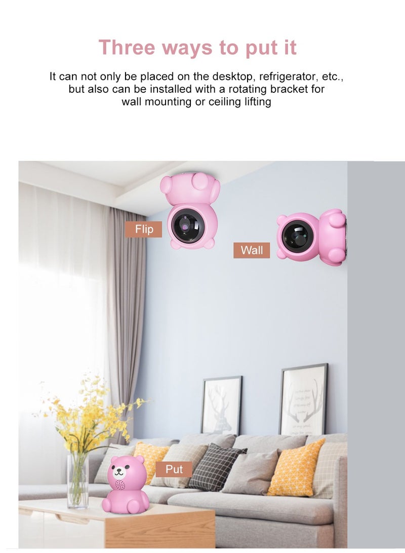 Baby Monitor  1080P HD Video Toddler Infant Portable Security Camera, Smart Control Wifi Remote Access Webcam 360 Degree Rotation Digital Two-way Audio,32G Memory Family Use Home Safe(Strawberry Pink Teddy Bear)