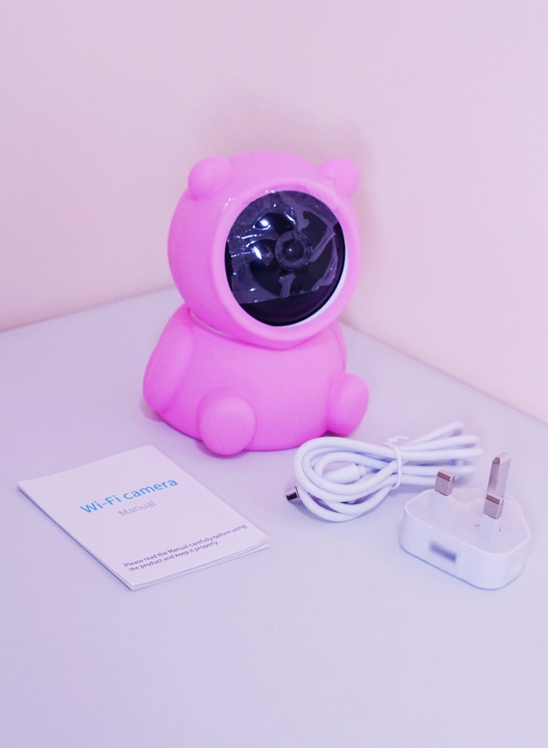 Baby Monitor  1080P HD Video Toddler Infant Portable Security Camera, Smart Control Wifi Remote Access Webcam 360 Degree Rotation Digital Two-way Audio,32G Memory Family Use Home Safe(Strawberry Pink Teddy Bear)