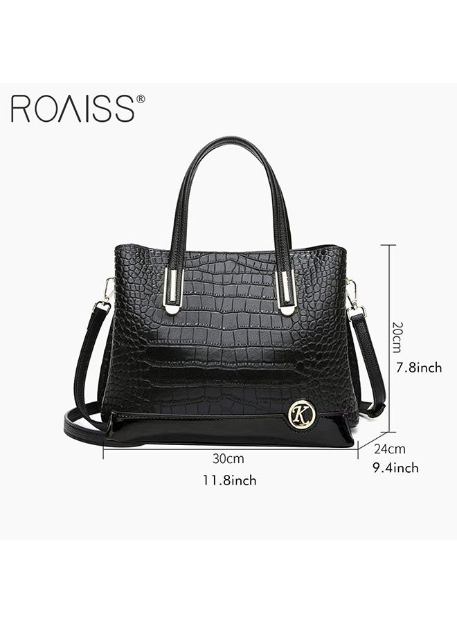 Women's Fashionable Patent Leather Handbag Stone Pattern Zipper Opening And Closing Crossbody Bag