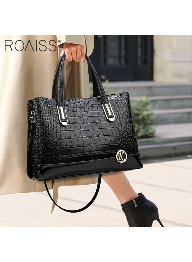 Women's Fashionable Patent Leather Handbag Stone Pattern Zipper Opening And Closing Crossbody Bag