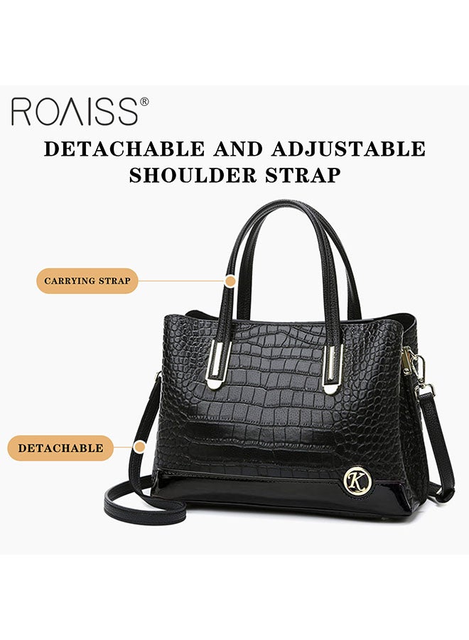 Women's Fashionable Patent Leather Handbag Stone Pattern Zipper Opening And Closing Crossbody Bag