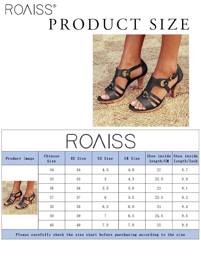 Fashionable Leather Hollow High-Heeled Sandals For Women'S Daily Commuting Open-Toe Pointed Cork Bottom Versatile Roman High-Heeled Shoes