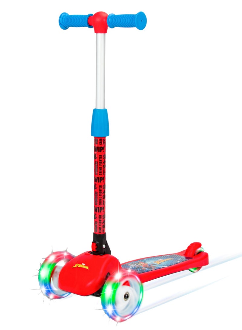 Spartan Disney Spiderman 3-Wheel Light Up Scooter for Kids LED Lighted Wheels, Adjustable Handlebars ,Advanced Technology for Increased Control, Stability & Balance