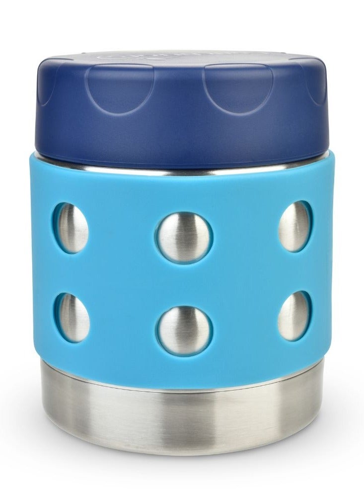 LunchBots Thermal 8 oz Triple Insulated Thermos - Hot 6 Hours or Cold 12 Hours - Leak Proof Thermos Soup Jar - All Stainless Interior - Navy Lid - Aqua Dots
