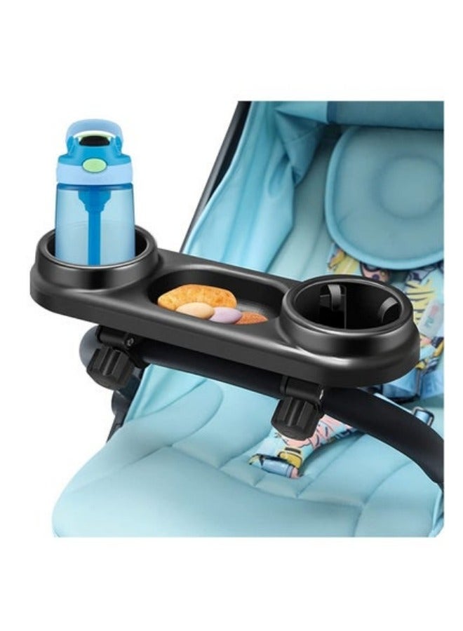Universal Stroller Snack Tray Attachment with Cup Holder and Grip Clip for Stroller Bar Black