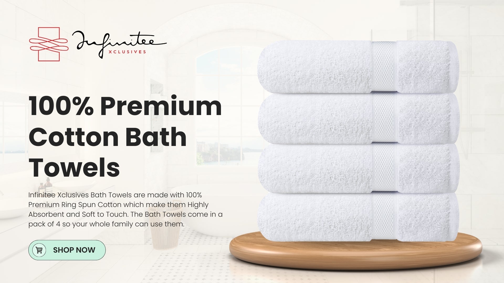 Premium Bath Towels Set Pack of 4-100% Ring Spun Cotton Towels - White Bath Towels 68cm x 137cm - Soft Feel, Quick Dry, Highly Absorbent Durable Towels, Perfect for Daily Use by Infinitee Xclusives