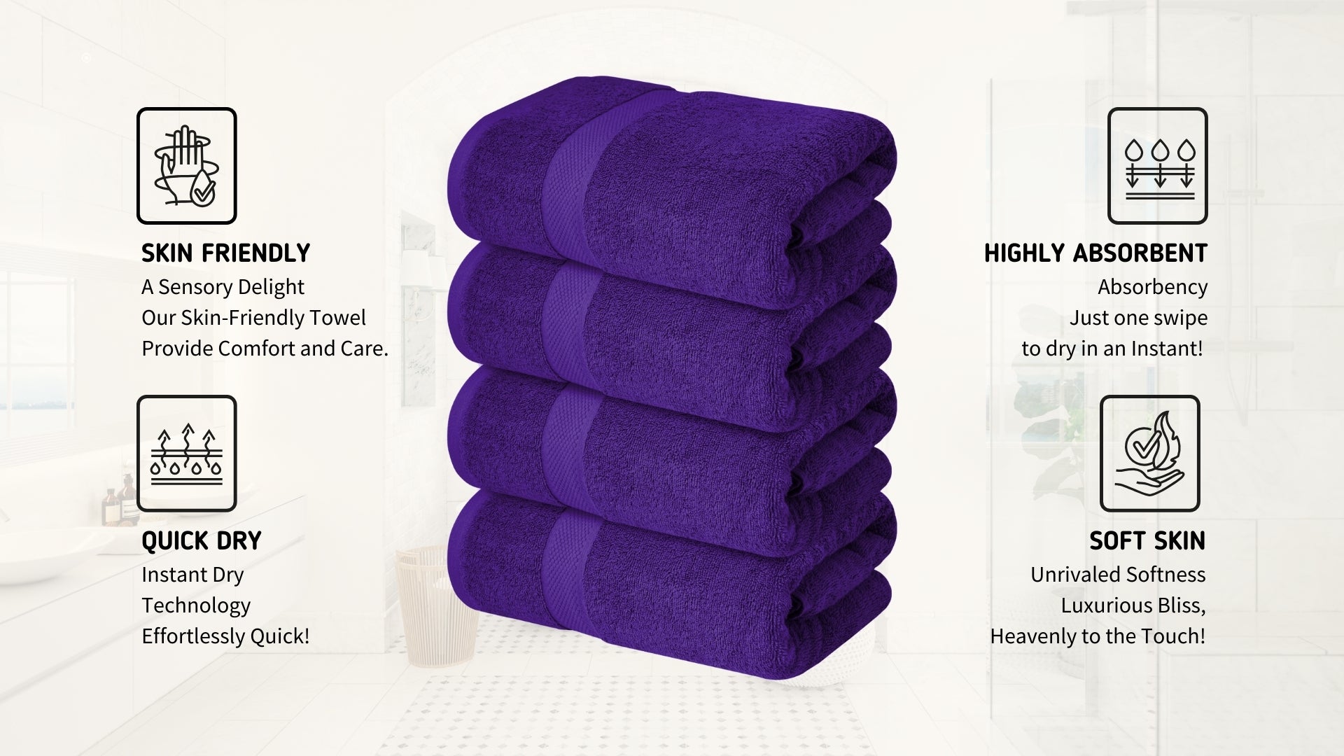 Premium Bath Towels Set Pack of 4-100% Ring Spun Cotton Towels - White Bath Towels 68cm x 137cm - Soft Feel, Quick Dry, Highly Absorbent Durable Towels, Perfect for Daily Use by Infinitee Xclusives