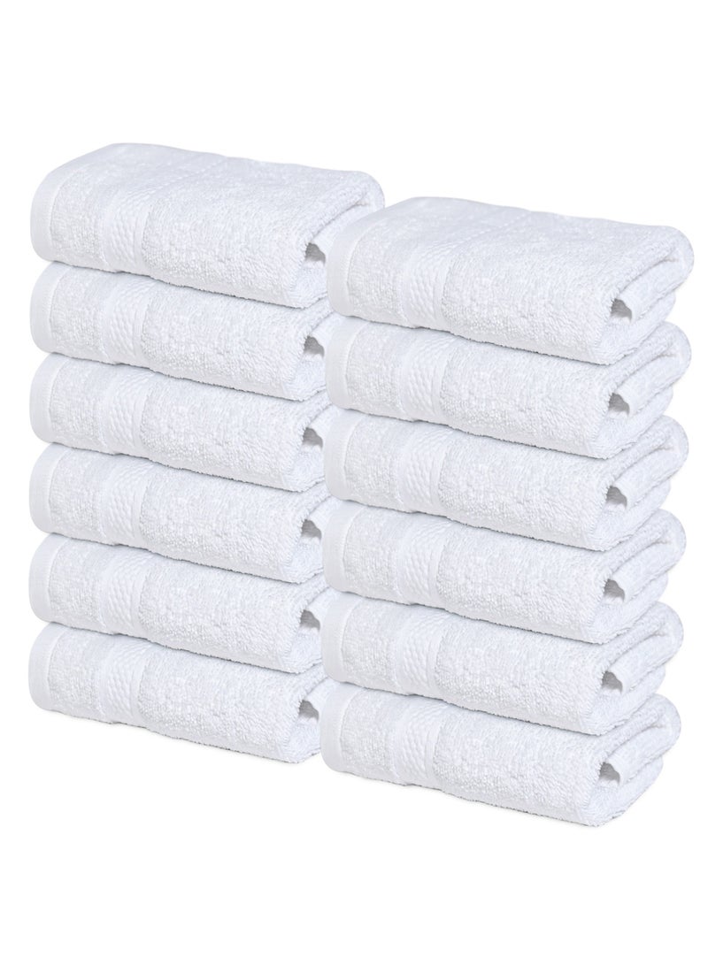 Infinitee Xclusives [12 Pack] Premium White Wash Cloths and Face Towels, 33cm x 33cm 100% Cotton, Soft and Absorbent Washcloths Set - Perfect for Bathroom, Gym, and Spa