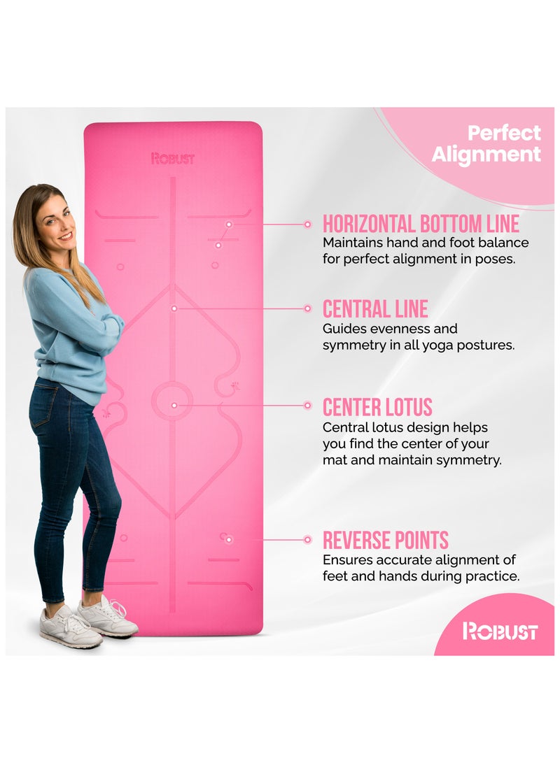 Robust TPE Yoga Mat Double Layer Anti-Slip Eco Friendly Texture surface (Size 183cmx 61cm) SGS Certified Position Liens & Hanging Band, Home/Gym Workout Sports Exercise Sports Mattress - Pink