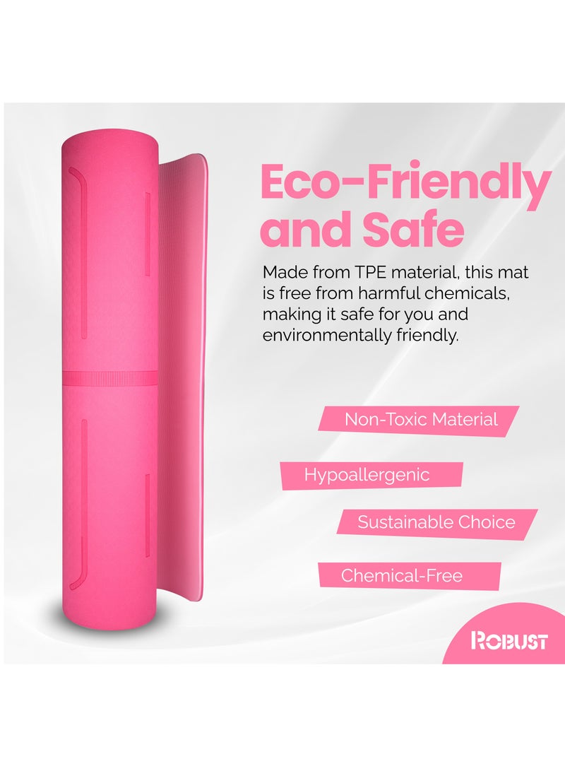 Robust TPE Yoga Mat Double Layer Anti-Slip Eco Friendly Texture surface (Size 183cmx 61cm) SGS Certified Position Liens & Hanging Band, Home/Gym Workout Sports Exercise Sports Mattress - Pink