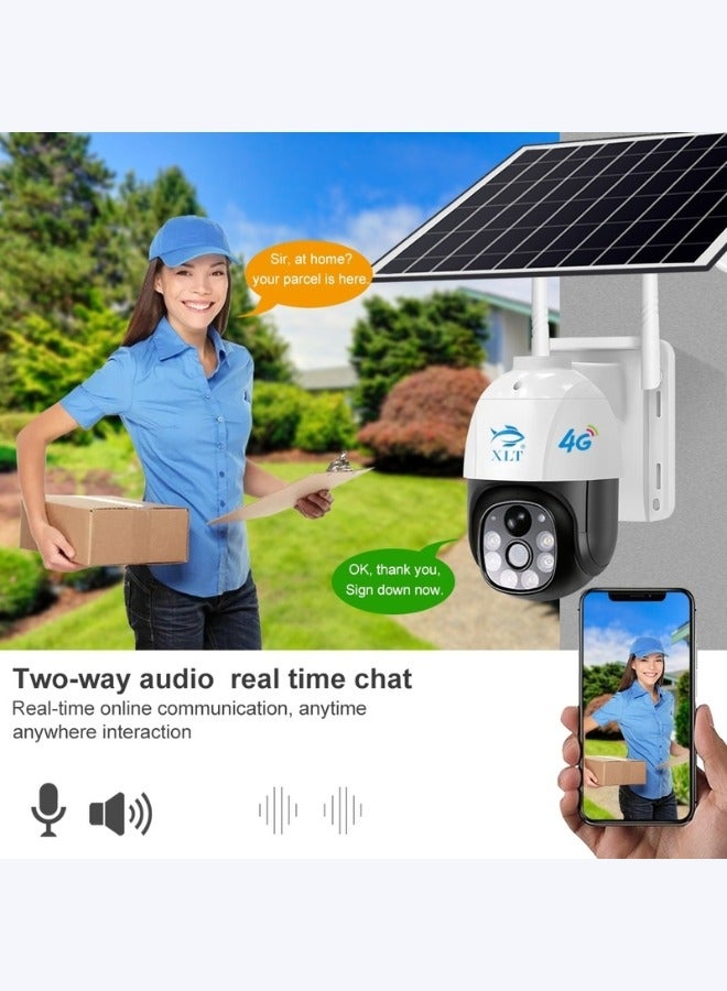 4G Wireless Solar Outdoor Camera with 350° View 3MP Color Night Vision AI Human Detection Compatible with Alexa