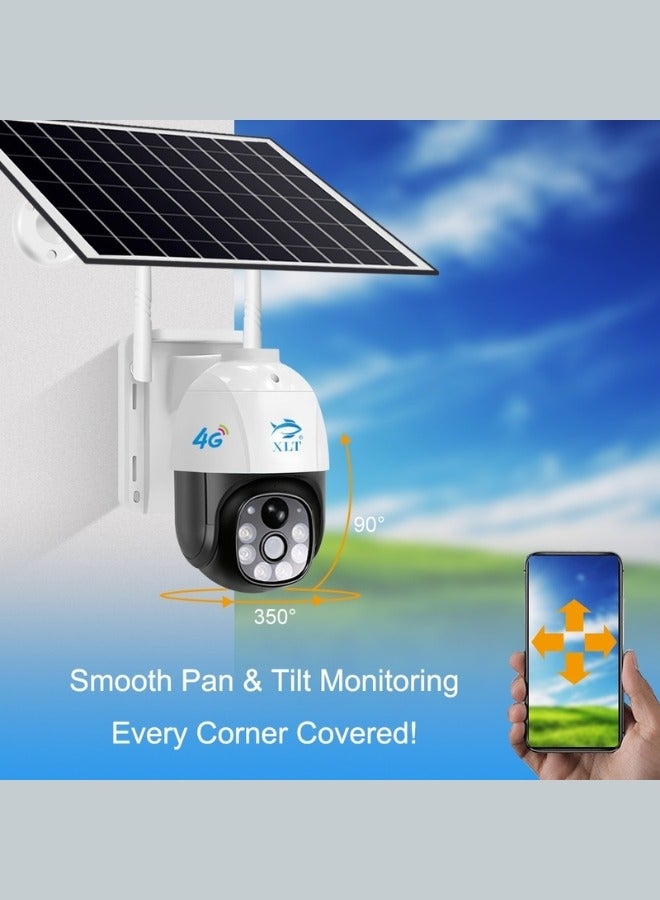 4G Wireless Solar Outdoor Camera with 350° View 3MP Color Night Vision AI Human Detection Compatible with Alexa