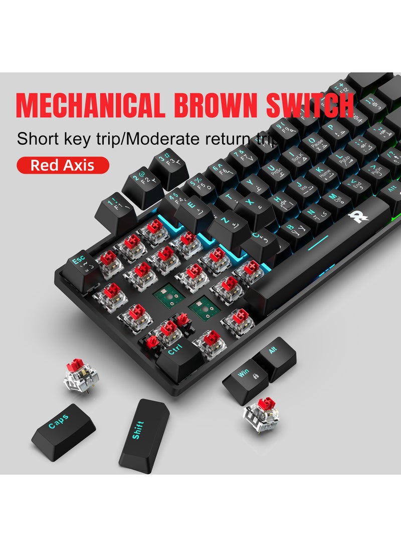 61 keys 60% Mechanical Gaming Keyboard Arabic Ice Blue Backlit Ultra-Compact Mini Keyboard, Mini Compact Keyboard for PC/Mac Gamer, Typist, Easy Carry on Trip Red Switch Black