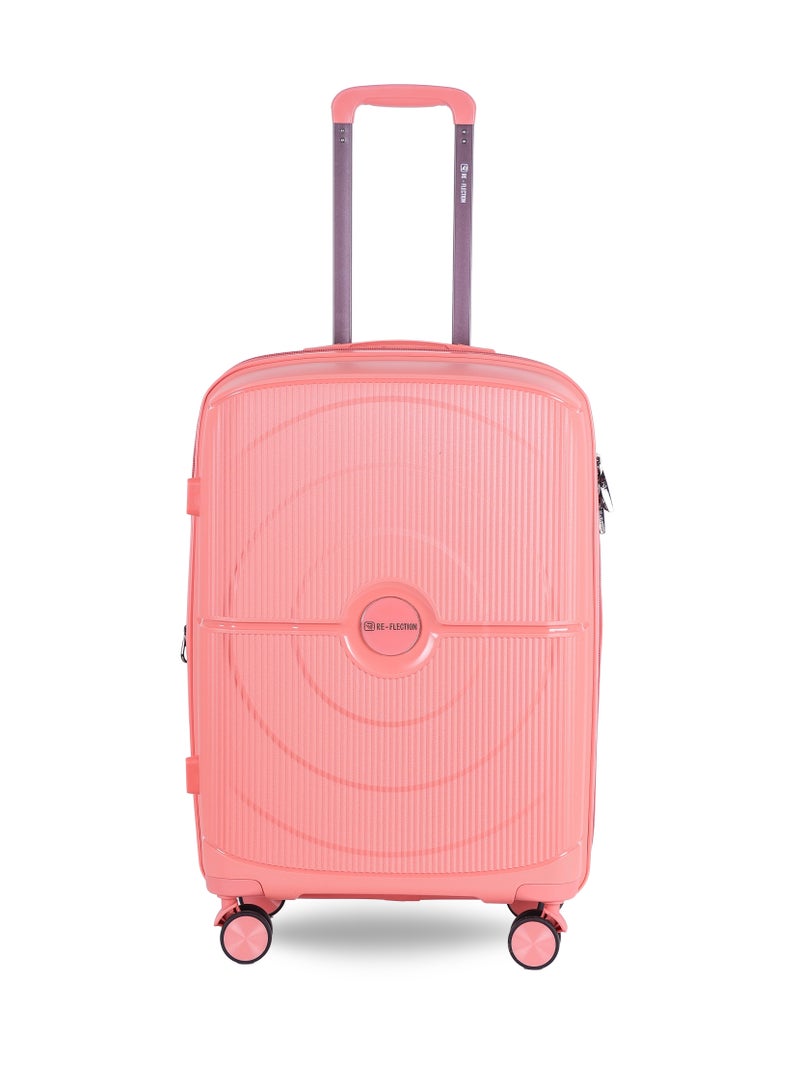 REFLECTION High Quality PP Checked Suitcase Lightweight Hardshell Durable Expandable Vertical Series Travel Luggage Trolley with Double Spinner Wheels and TSA Lock Rose Gold 24
