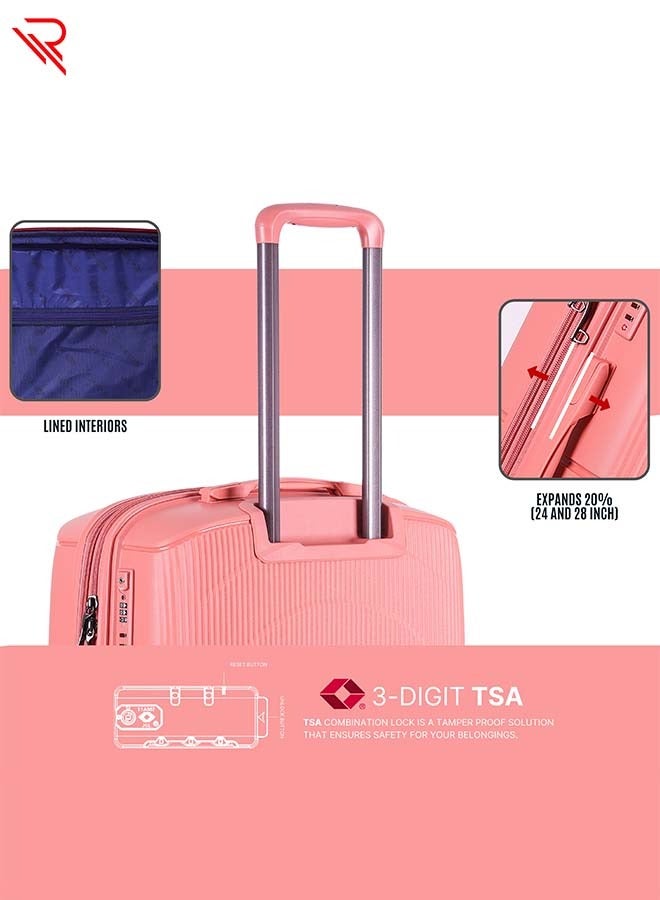 REFLECTION High Quality PP Checked Suitcase Lightweight Hardshell Durable Expandable Vertical Series Travel Luggage Trolley with Double Spinner Wheels and TSA Lock Rose Gold 24