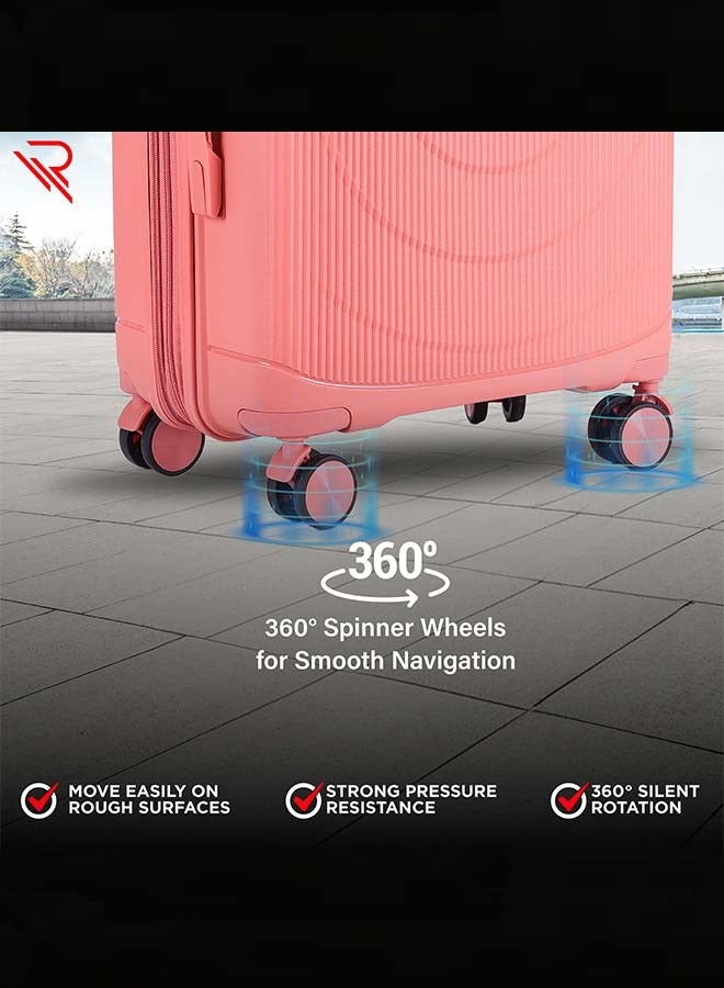 REFLECTION High Quality PP Checked Suitcase Lightweight Hardshell Durable Expandable Vertical Series Travel Luggage Trolley with Double Spinner Wheels and TSA Lock Rose Gold 24