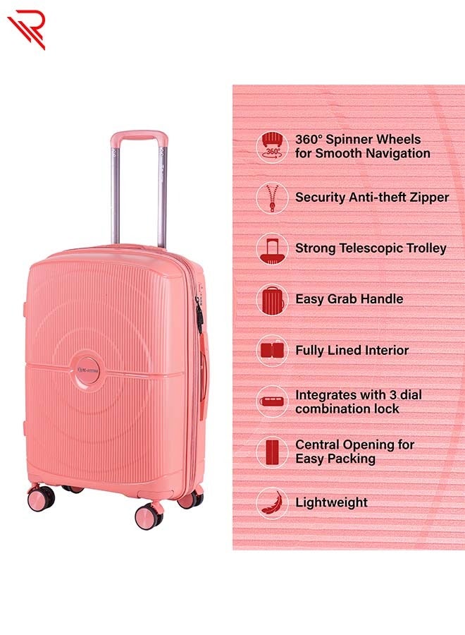 REFLECTION High Quality PP Checked Suitcase Lightweight Hardshell Durable Expandable Vertical Series Travel Luggage Trolley with Double Spinner Wheels and TSA Lock Rose Gold 24