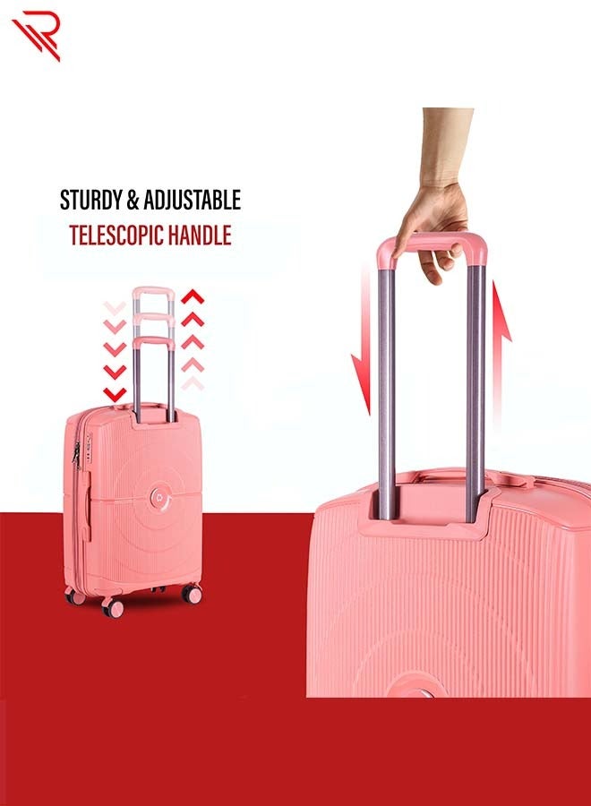 REFLECTION High Quality PP Checked Suitcase Lightweight Hardshell Durable Expandable Vertical Series Travel Luggage Trolley with Double Spinner Wheels and TSA Lock Rose Gold 24