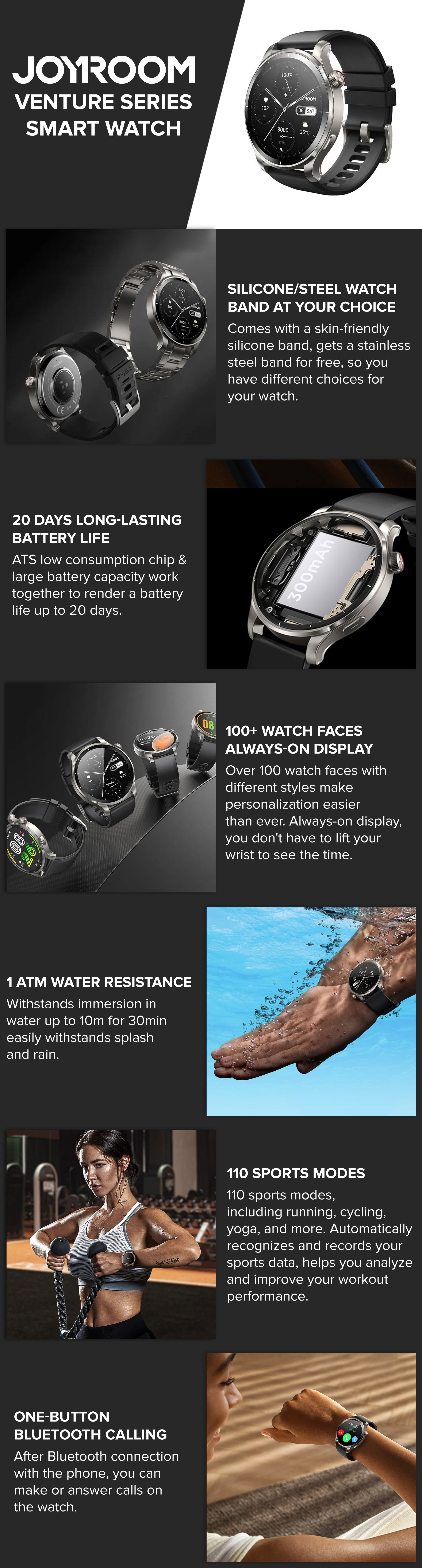 300 mAh 300 mAh JR-FV1 Smart Watch Can Make And Receive Calls 1.43-Inch HD Screen Bluetooth Connection Fitness Monitoring For Men And Women Compatible With Apple And Android Metal Silicone Strap Space Grey