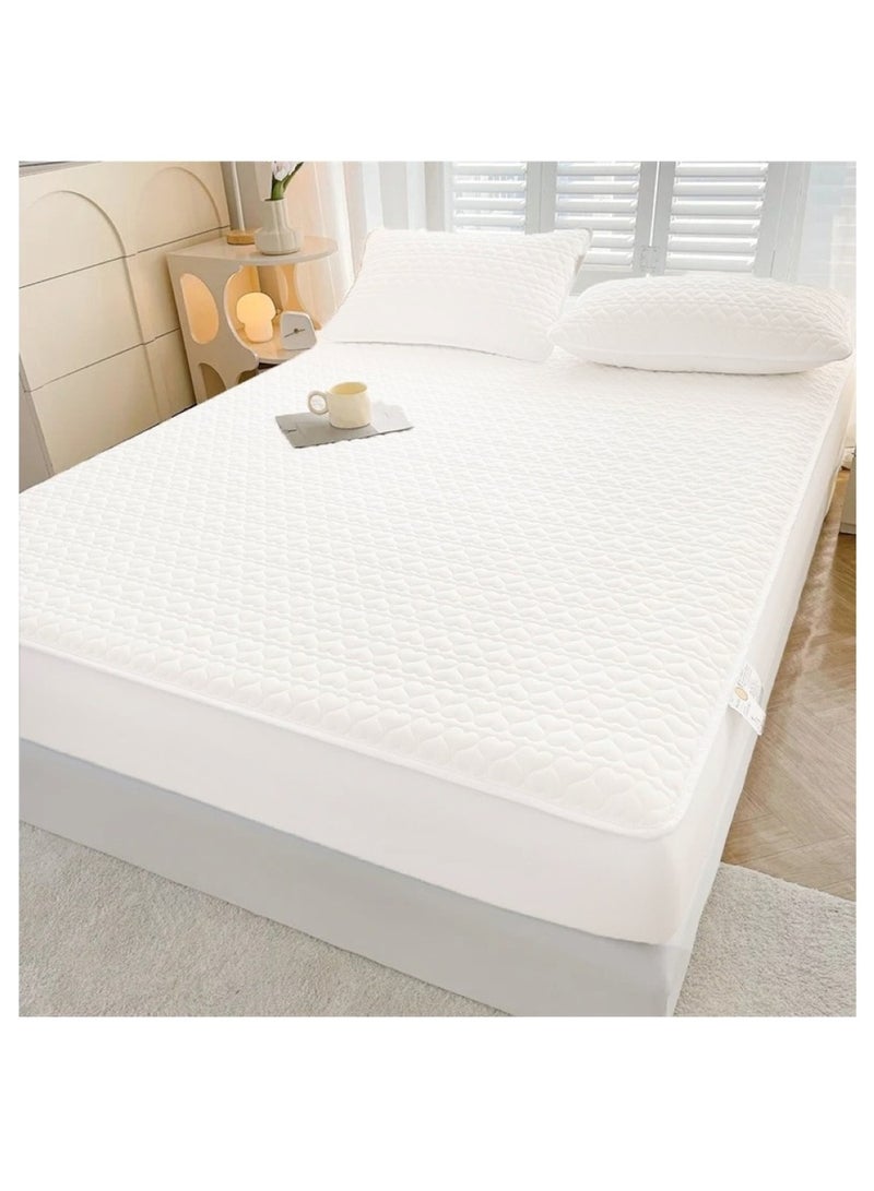 Waterproof Fitted Bedding Topper Set 180 x 200 cm King Size - White Protect Your Mattress and Pillows Includes 2 Pillowcases