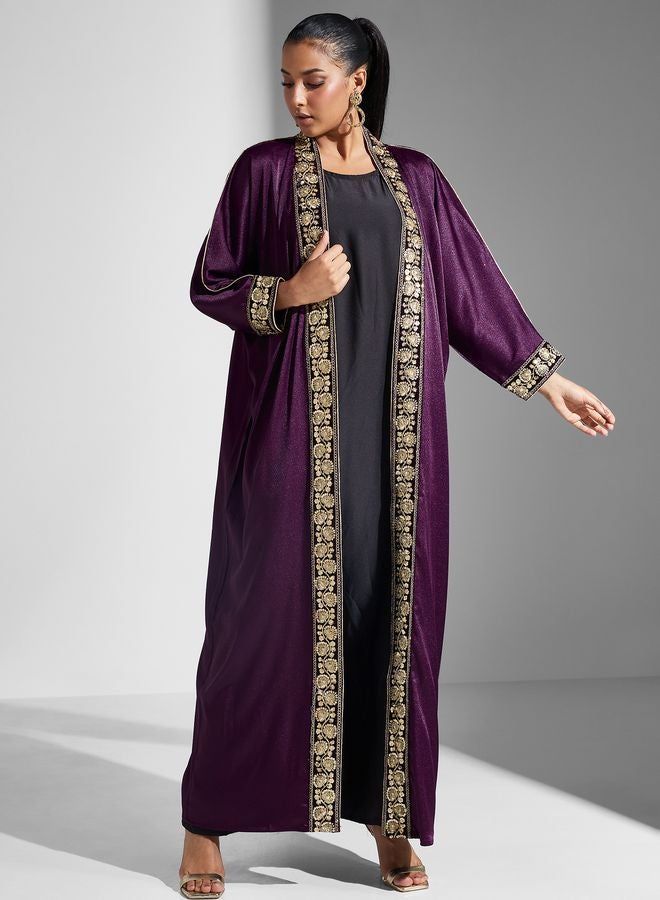 Embroidered Open Front Abaya