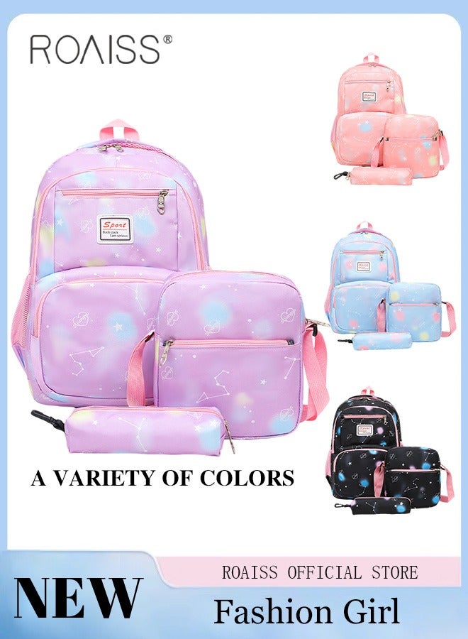 3-Piece Backpack Set Simple Large-Capacity Carrying School Bag Shoulder Bag Pencil Bag Waterproof Fabric Light Texture